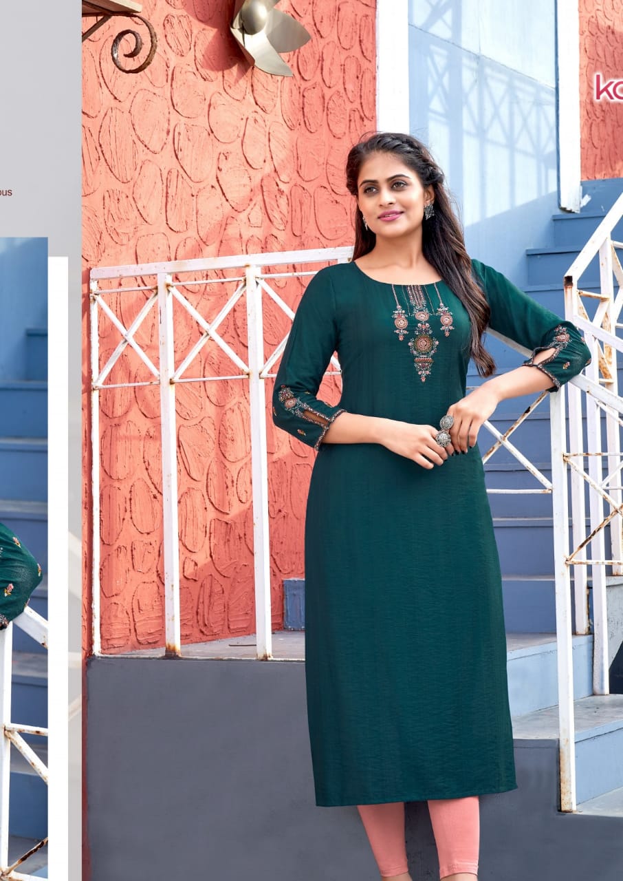 Koodee Veer 1 Fancy Party Wear Viscose Silk Embroidery Kurti Collection